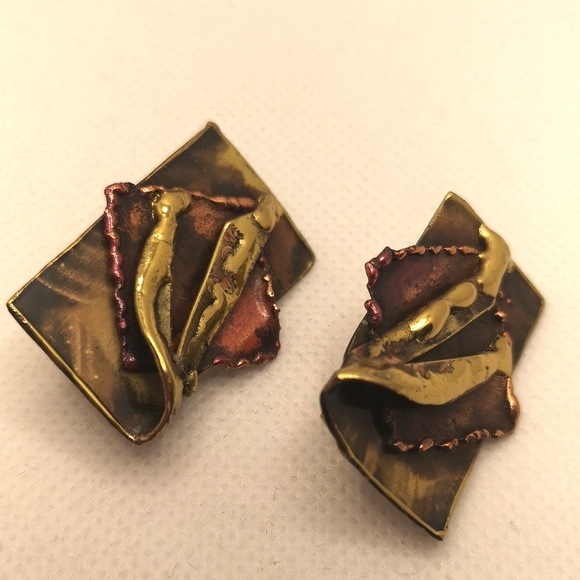 Handmade brass and copper earrings - Picture 3 of 4